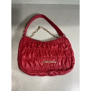 Steve‎ Madden Red Gold Chain Shoulder Bag Sling Faux Leather Zipper Small